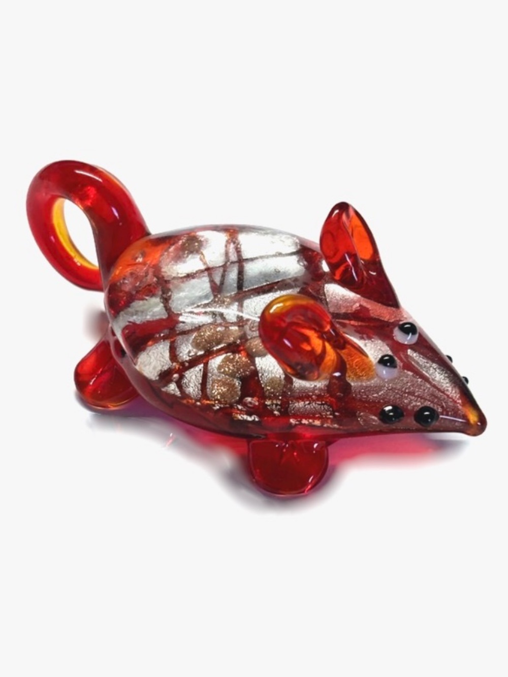 As Low As $2 Red Silver Handmade Lampwork Glass Mouse Pendant